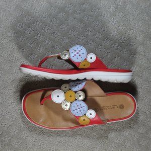 Eric Michael Size 8 Leather Multi-color Circle Accent Sandals Like New!